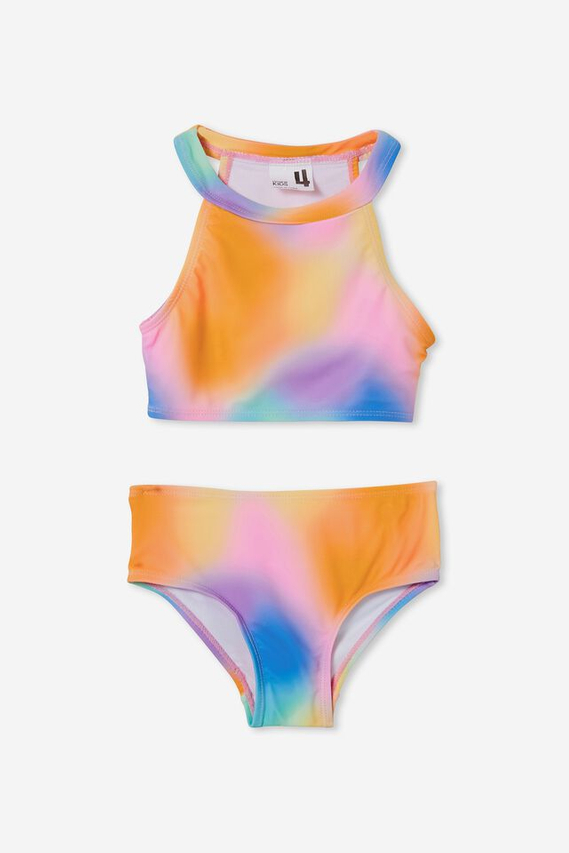 Pakaian Renang Gadis Pelangi Leher Tinggi