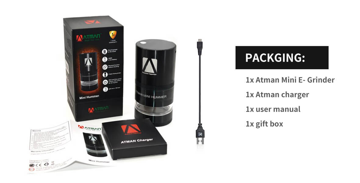 Atman Mini Hummer Electric Dry Herb Grinder Automatic Operation Tobacco Crusher 900MAH