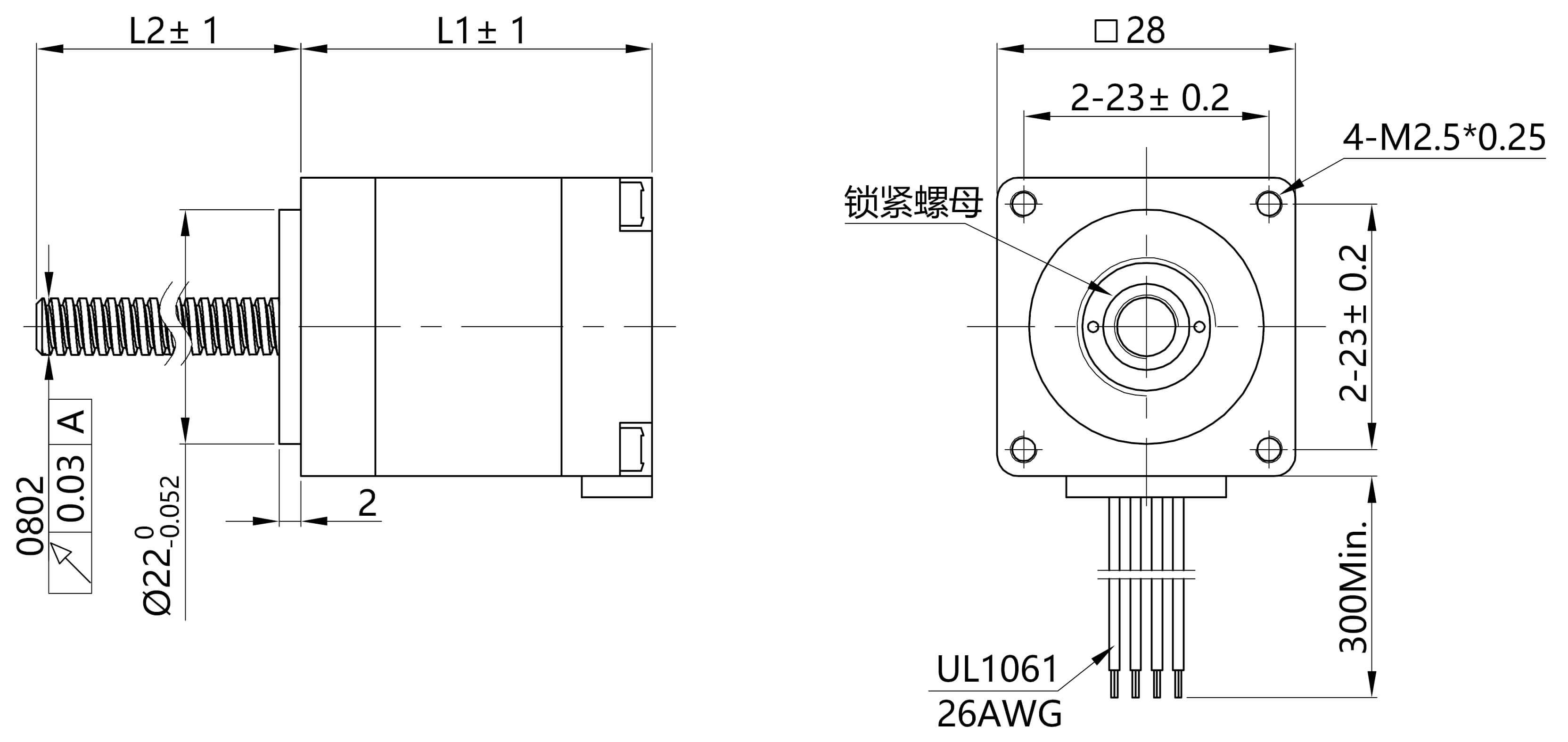 nema11 ball screw វិមាត្រម៉ូទ័រ stepper