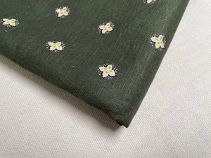 Green print pure linen fabric 