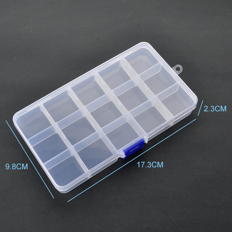 15 Grid Plastic Organizer Box 17.3x9.8x2.3cm