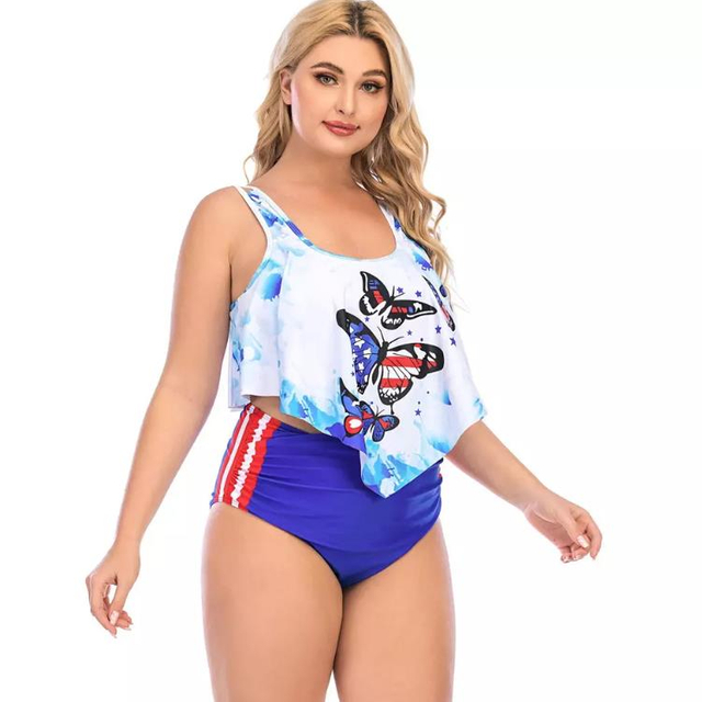 ชุดว่ายน้ำ Tankini ทรงผีเสื้อแบบเรียบง่าย 