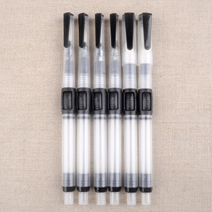Syringe Push Long Barrel Water Brush Pens Set of 6 Assorted Tips Round and Flat