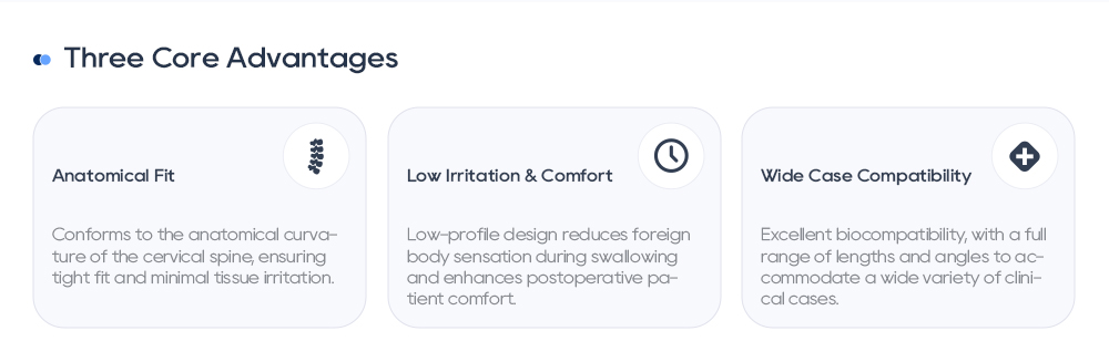 Glavne prednosti sprednje cervikalne plošče: anatomsko prileganje, nizek profil in široka združljivost
