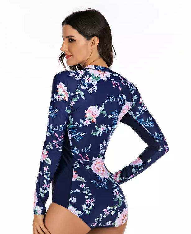 Beach Wear Damen-Einteiler-Badeanzug mit Rei&szlig;verschluss und langen &Auml;rmeln