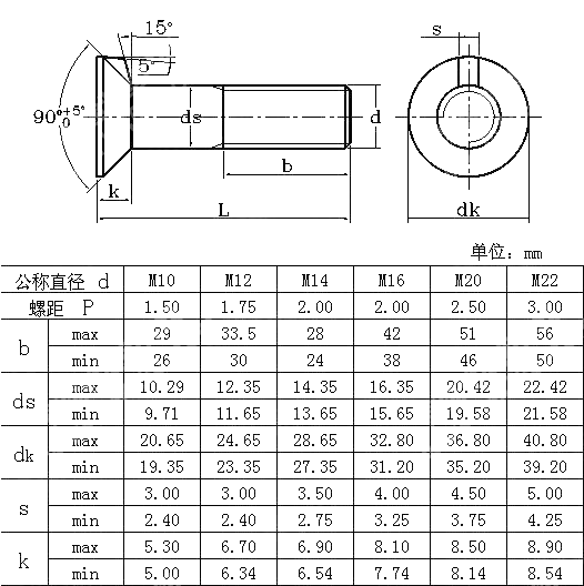 C级沉头带榫螺栓 UNI 6105-1976