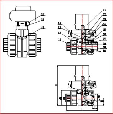CPVC Electric True Union Ball Ventil Uion Připojen&iacute; DIN ASTM Standard 1,6 MPa 1