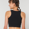 Tvirta juoda sportinė liemenėlė „Racerback“.