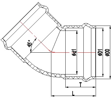 מרפק PVC 45 מעלות עם חיבור ברז מפרק טבעת גומי
