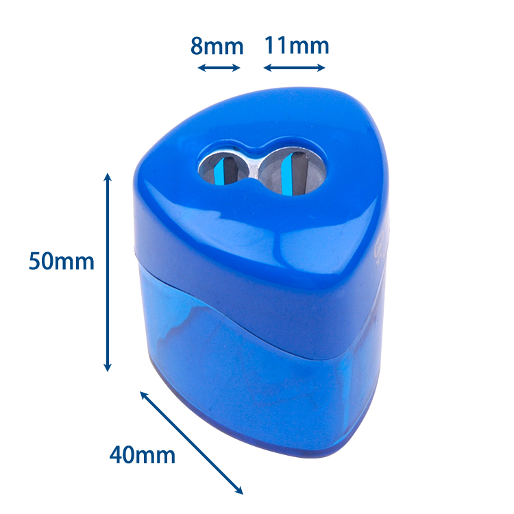 Double Hole Pencil Sharpener with Tirangular Plastic Barrel