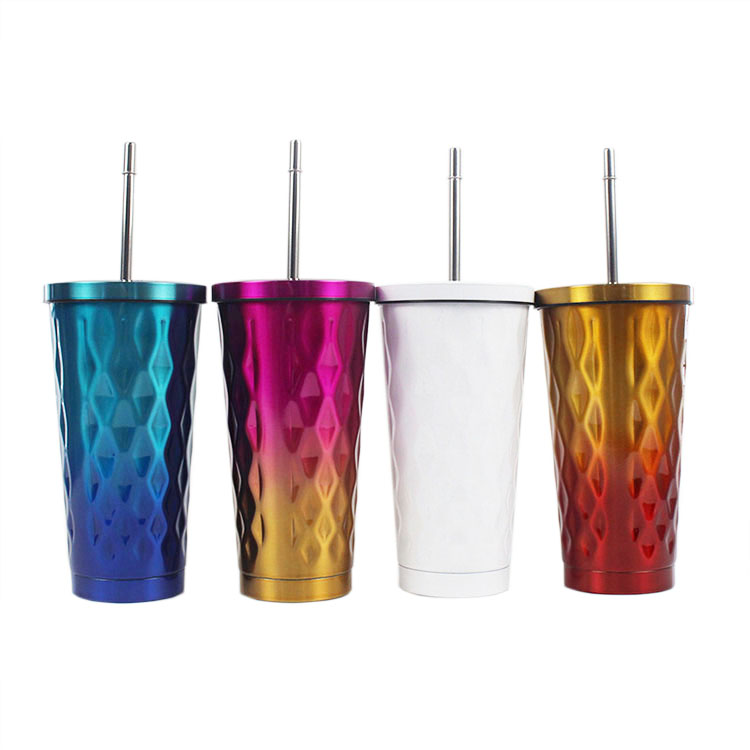 500ml New Style Custom Diamond Stainless Steel Water Cup with Straw 