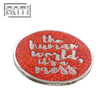 High Quality Round Nickle Badge Red Motto Lapel Pins with Letter