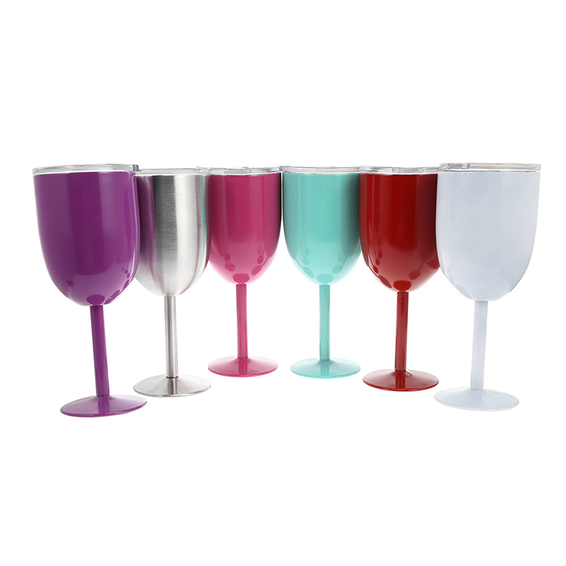 10oz Personalized Printing Stainless Steel Goblet Wine Glass Insulated Stem Wine Cup 