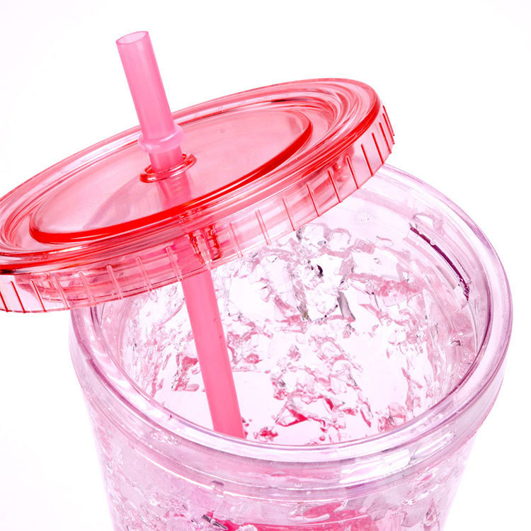 650ml Double Wall Gradient Plastic Straw Cup Juice Plastic Crushed Ice Cup 