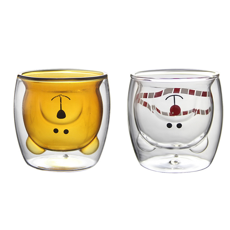 250ml Creative Design Double Wall Glass tea cup with Insert Bear Shape