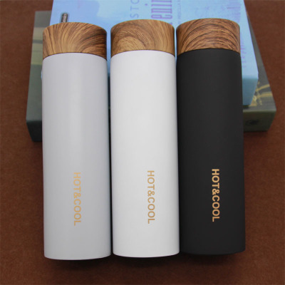 400ml Wooden Grain Color Lid Stainless Steel Double Wall Insulated Vacuum Flask tea infuser water bottle