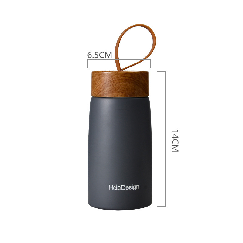 Mini tumbler 260ml Stainless Steel Private Label Vacuum Flask Water Bottle with Wood Grain Lid