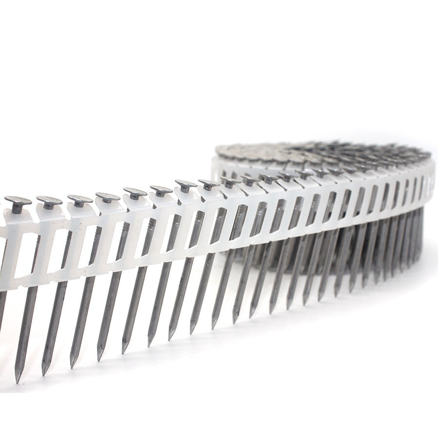 15-градусныя алюмініевыя пластыкавыя цвікі з гладкім хваставікам 2,4x50 мм для сайдынгу і агароджы