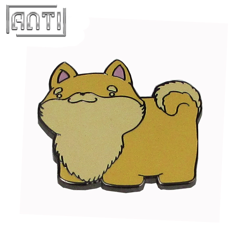 Wholesale manufacturer yellow cartoon shape cute small dog black nickel hard enamel lapel pin 