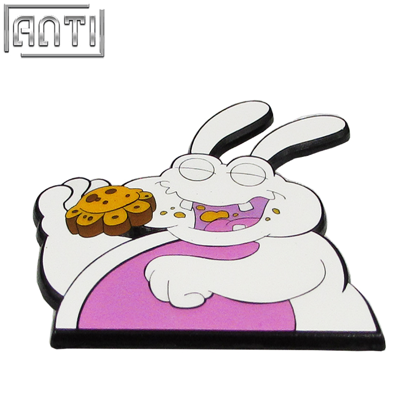 Hand Made Cartoon shape white and purple colour Cute a small rabbit black dyed soft enamel Lapel Pin