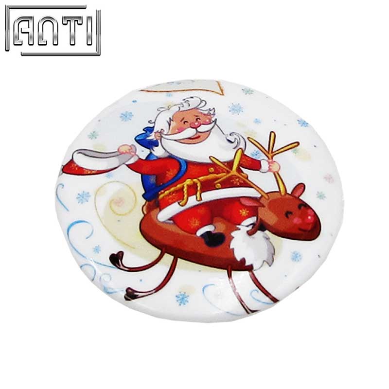 Hot Sale Manufacturer Custom Your Own High Quality Design Round Santa Claus And Elk Offset Print Pin 