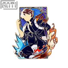 Custom Fire And Ice Handsome Man Lapel Pin Japanese Anime Character Blue Red Stain Glass Gold Metal Hard Enamel Badge For Gift