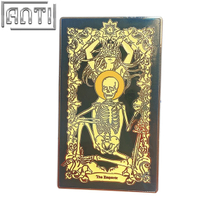 Custom Beauty And The Skeleton Lapel Pin Cartoon Black Creative Rectangle Tarot Hard Enamel Black Nickel Metal Badge For Gift