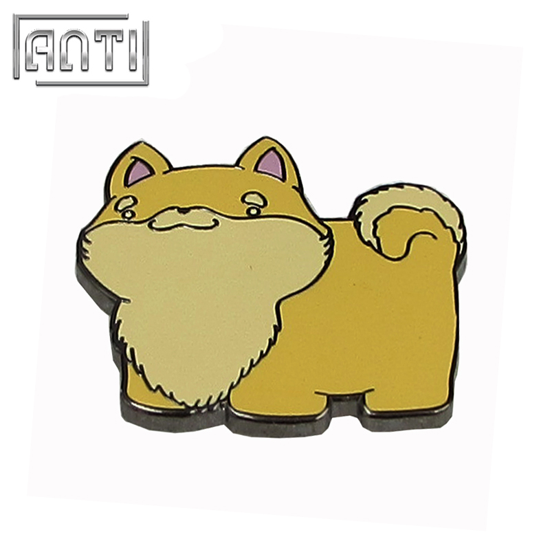 Wholesale manufacturer yellow cartoon shape cute small dog black nickel hard enamel lapel pin 