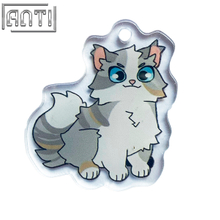 Custom Fluffy Cute White And Gray Cat Acrylic Key Ring Unique Quality College Cartoon Animal Design Offset Printing Key Ring