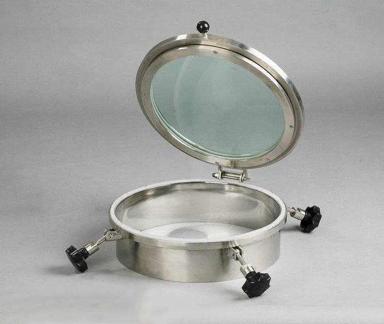 Sanitary round pressure manway door manhole cover with glass pane