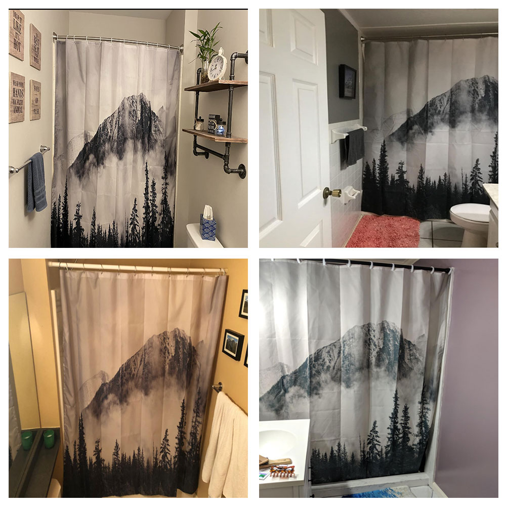 Mountain Waterproof Shower Curtain Forest Scenery Theme Bathroom Home Decor Fog Printed Polyester Fabric Curtain for Bathroom
