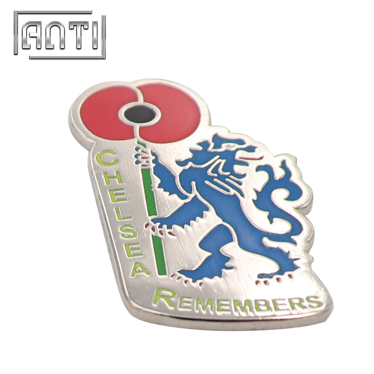red flower and blue lion hard enamel metal badge