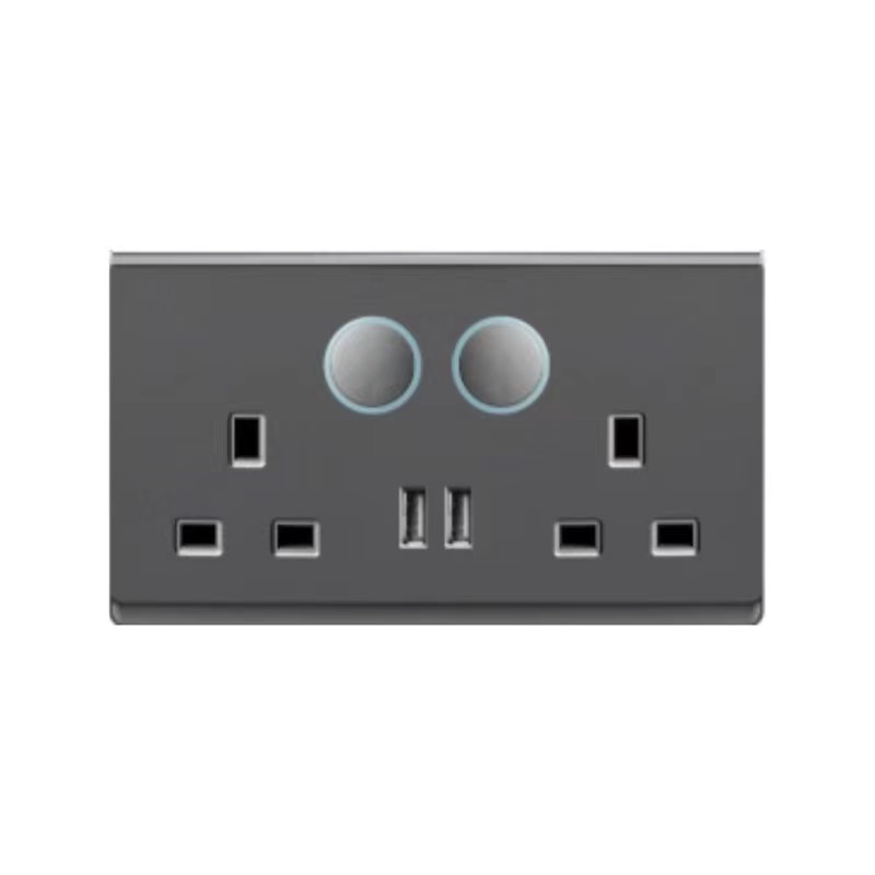 British Standard High Quality Double 13A switch socket/+2USB Reset Wall Switch Electrical Socket