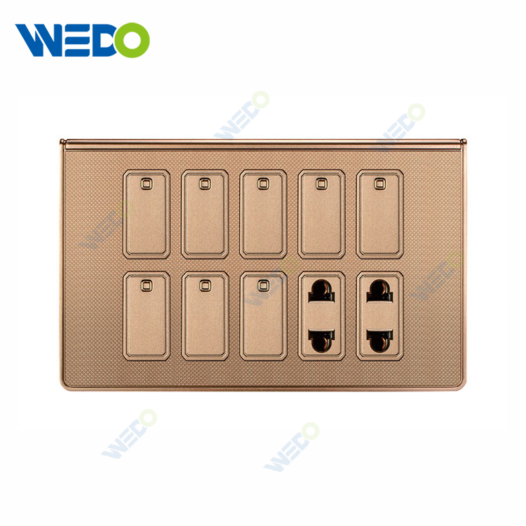 Multi Function 6+2 Pakistan Standard Wall Switch Socket With Champagne PC Frame 