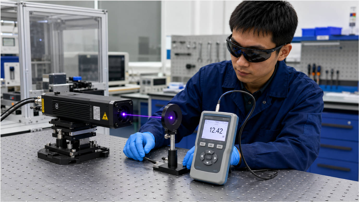 Engenheiro medindo pot&ecirc;ncia do laser.jpg