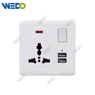 C50 Home Switches 15A 3 Pin MF Switched Socket with Neon with 2USB White/gold/silver/brush Gold/wood/brush Silver