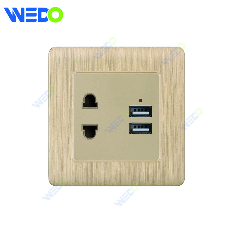C20 86mm*86mm Home Switch White/silver/gold 2 PIN SOCKET +USB/ 2 PIN SOCKET +2USB Light Electric Wall Switch PC Cover with IEC Certificate