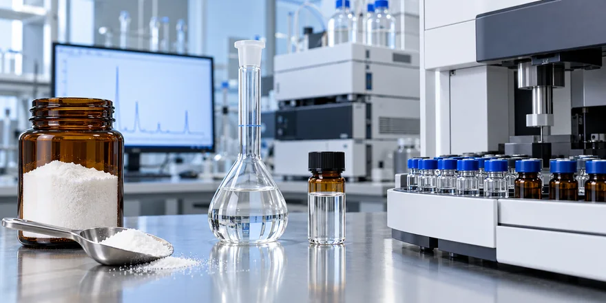 P&oacute; de L-glutationa reduzida, solu&ccedil;&atilde;o de teste transparente e controle de qualidade por HPLC
