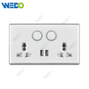 S2-W Home Switches Double 13A MF Switched Socket with Light Ring+2USB 250V Light Electric Wall Switch Socket PC Material with Chrome Frame
