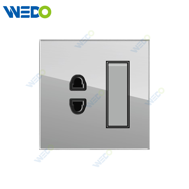 D90 Series 2pin Socket with 1 Gang Switch 250V Light Electric Wall Switch Socket Glass Plate+PC Bottom Material Modern Sockets