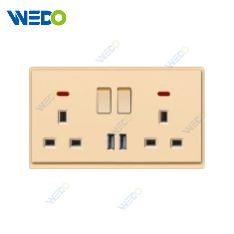 New Design PCDouble 13A switch socket/+2USB Wall Switch Socket 86*86 mm For Home 