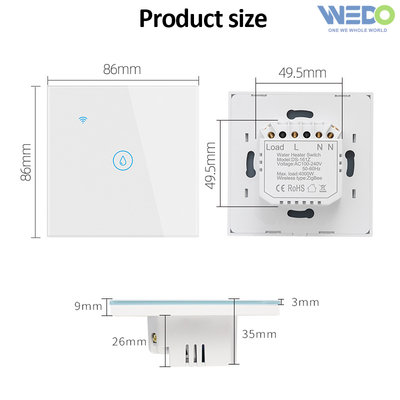 Europe Standards BS National ZigBee Highpower Water Heater Support Voice Speakers Smart Touch Switch 