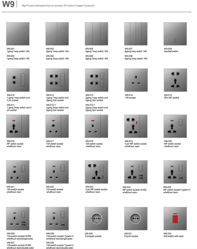 Ultra Slim Switch Socket Cooker Unit Socket Innovative Design Generous Appearance W9 Series Switch Socket 