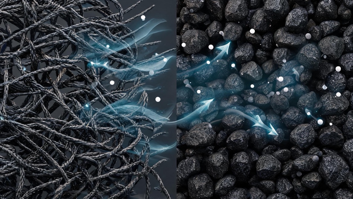 Activated Carbon Fiber And Granular Carbon Comparison Vergleich von Aktivkohlefasern und körnigem Kohlenstoff