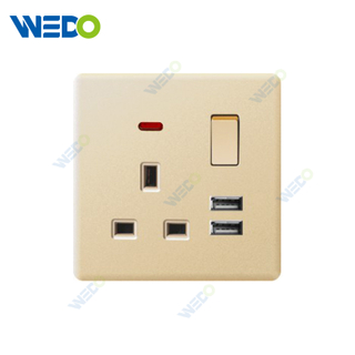 ULTRA THIN 4Gang 13A Switch Socket +2USB w/without neon 250V Different Color Different Style Fashion Design Wall Switch 