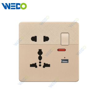 D1 Light Switch Simple Electric, Wall Switch Light 5PIN MF Switched Socket With neon+USB Wall Switch PC Material Cover with IEC Report SASO
