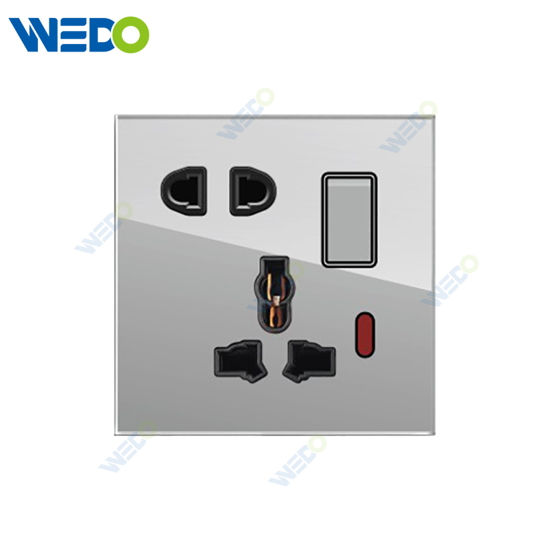 D90 Series 5PIN MF Switched Socket with LED Light Ring 250V Light Electric Wall Switch Socket Glass Plate+PC Bottom Material Modern Sockets