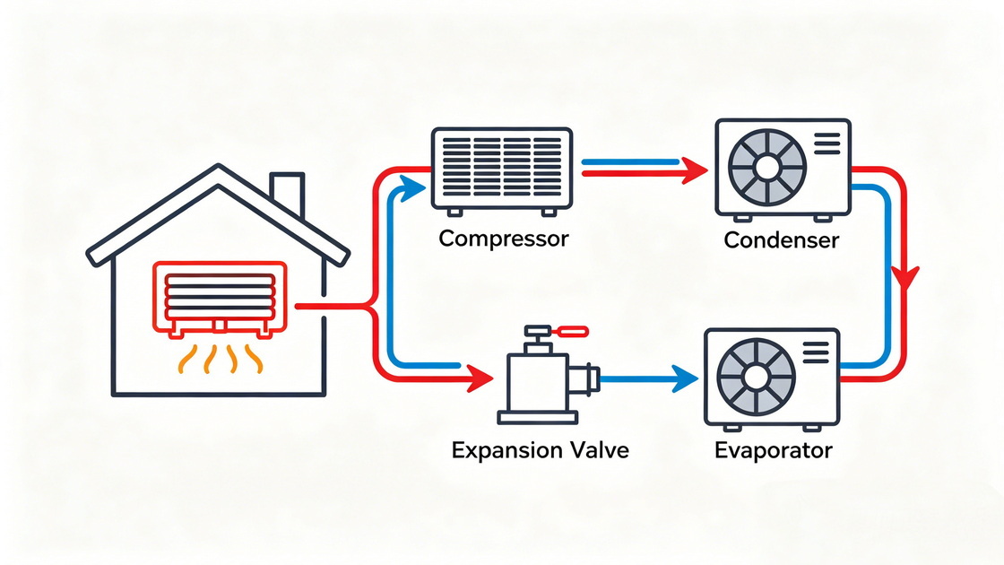 1Ciclo de refrigerante dentro del aire acondicionado de una casa