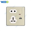 C90 Wenzhou Factory New Design Acrylic Home Lighting Electrical Wall Switches PC Material Cover with IEC Report SASO 5 Pin MF Switched Socket with Neon+ USB