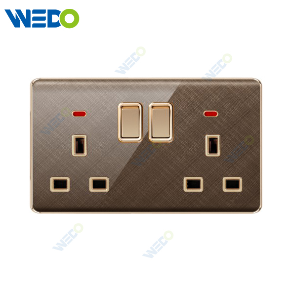 K2-b Series Double 13A Switched Socket with LED Light Ring 250V Light Electric Wall Switch Socket 86*86cm PC Material with Chrome Frame Home Switches